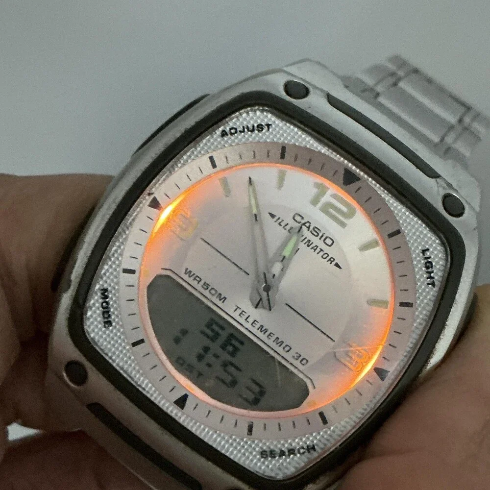 Casio 2747 AW-81 Telememo 30 Mens Watch 39mm Silver Dial Stainless Bracelet 7.5